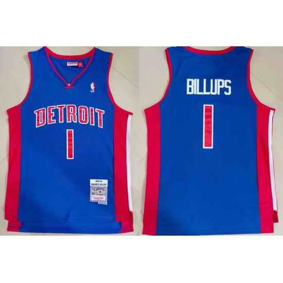 Men Detroit Pistons Chauncey Billups #1 Blue Hardwood Classic Mitchell Ness Jersey